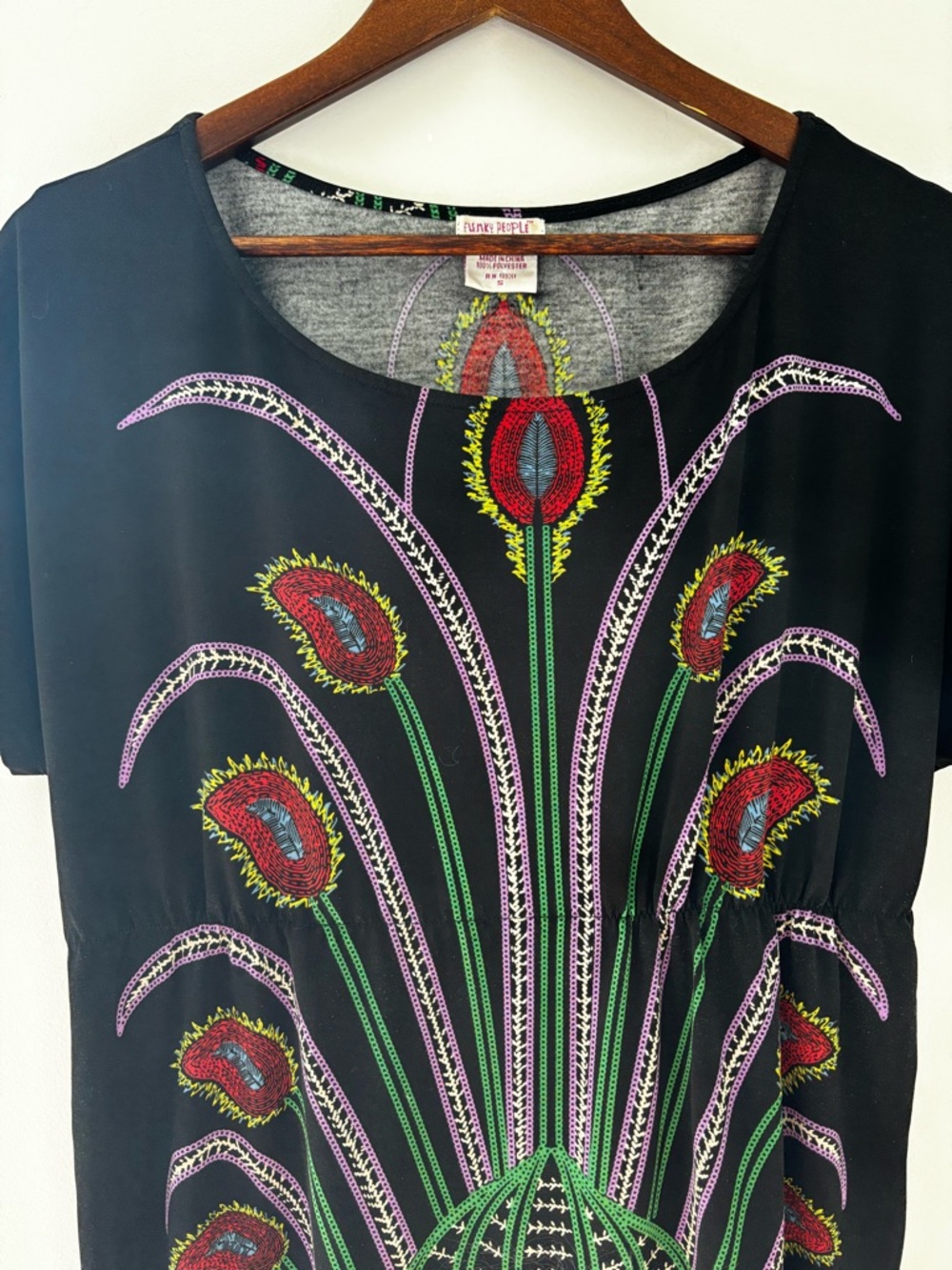 Funky People Abstract Floral Print Tunic Top Boho Artsy Festival Chic Size S - Picture 4 of 10